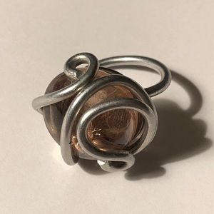 Iridescent Pink Stone Italian Silver Ring